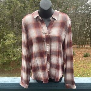 Thread & Supply Burgundy and Cream Plaid Button-Down Shirt